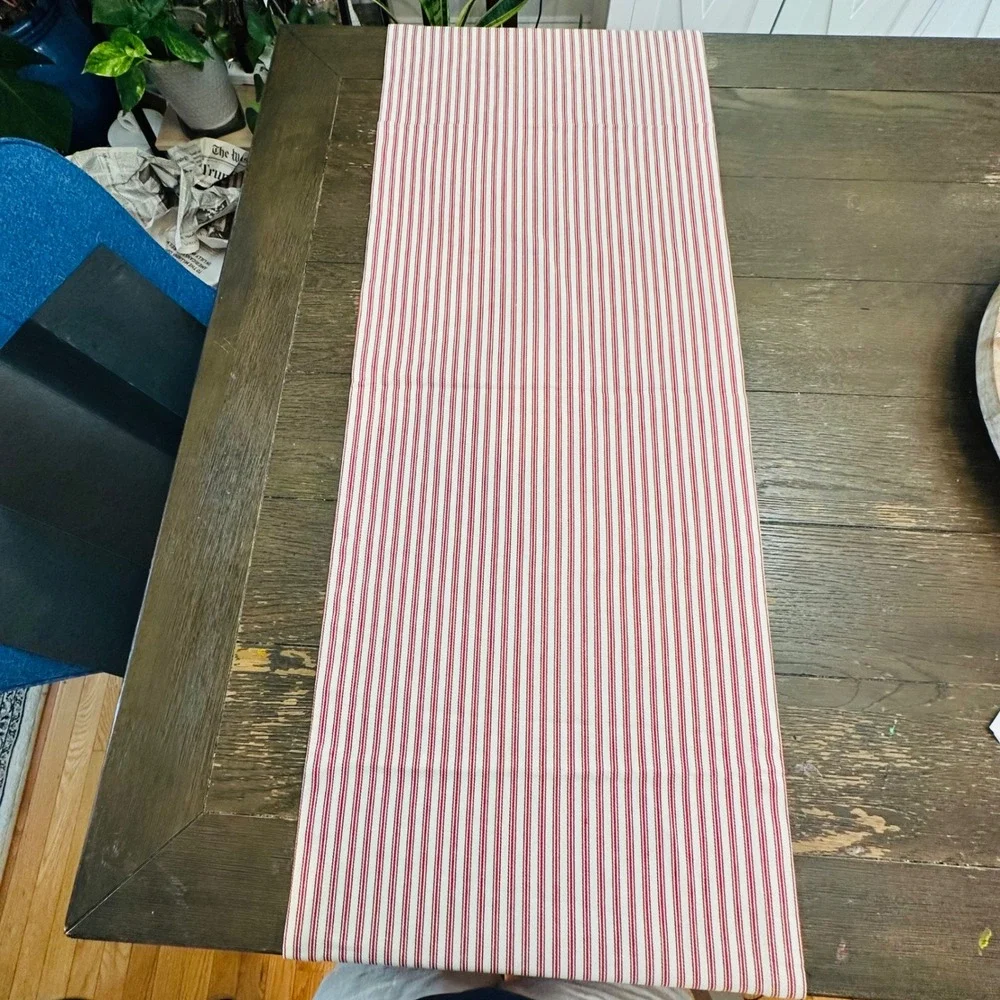 Pottery Barn Red Wheaton Striped Table Runner 108 inch Cotton Festive Holiday
